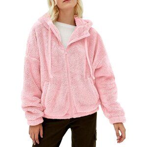 Women's Fuzzy Sherpa Fleece Jacket Zip Up Oversized Winter Warm Hoodie